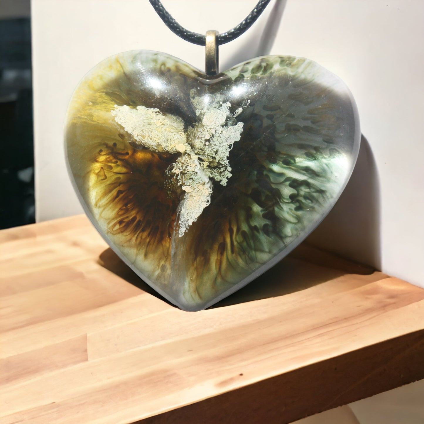 Unique Handmade Heart Necklace in Rich Greens & Browns