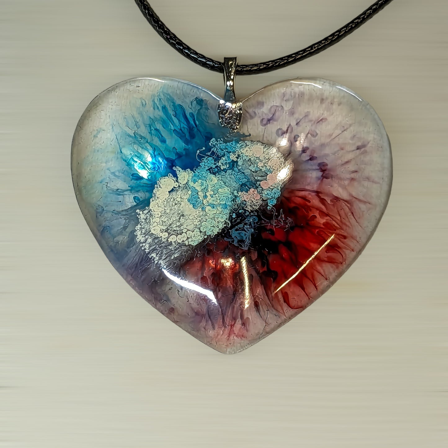 Unique Handmade Heart Necklace Red & Blue