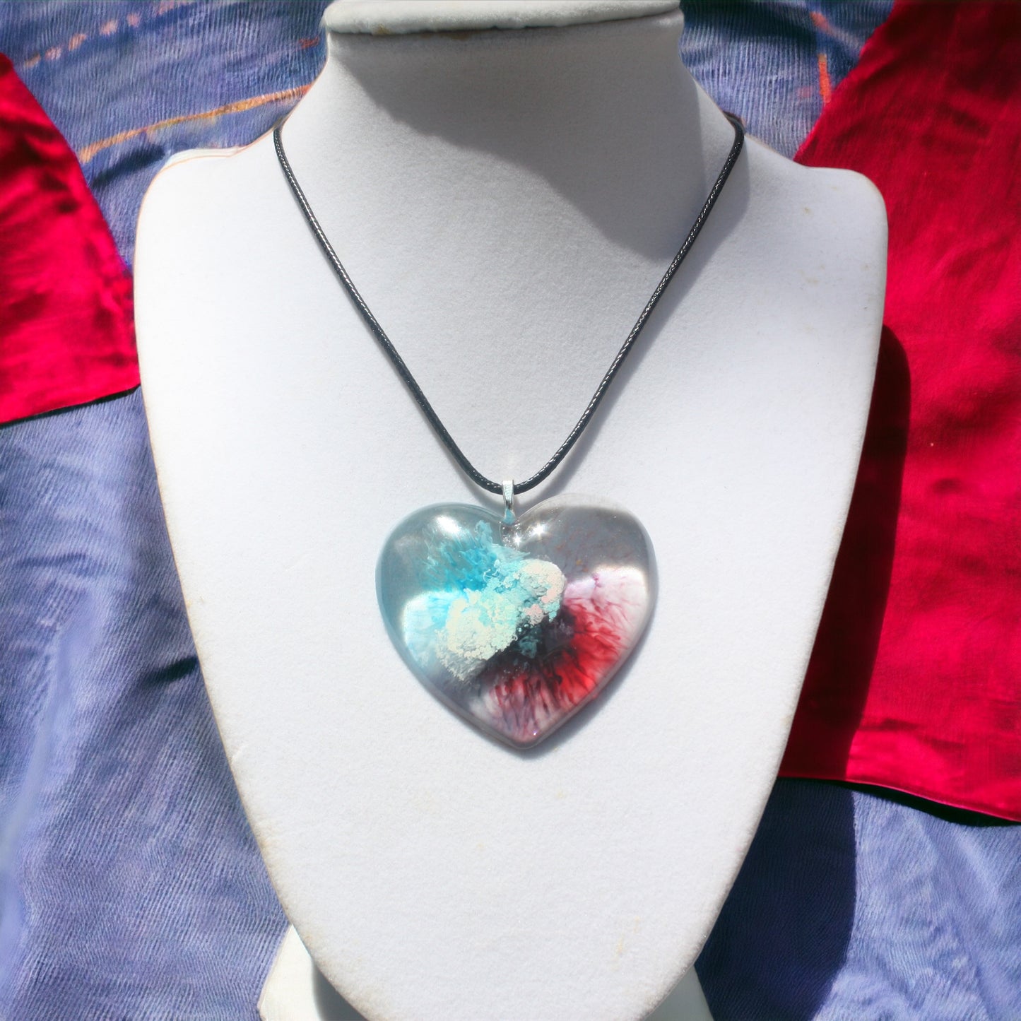 Unique Handmade Heart Necklace Red & Blue