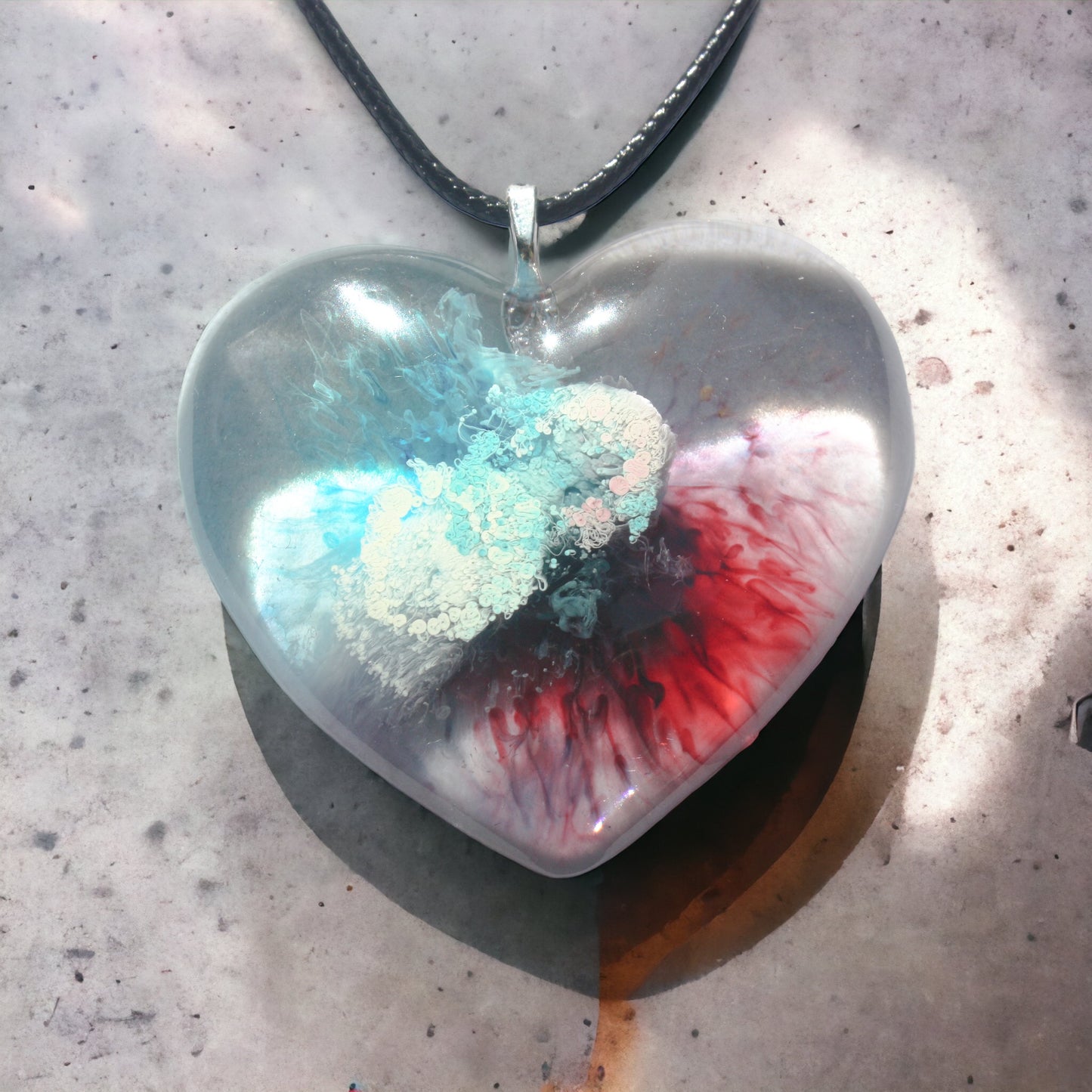 Unique Handmade Heart Necklace Red & Blue