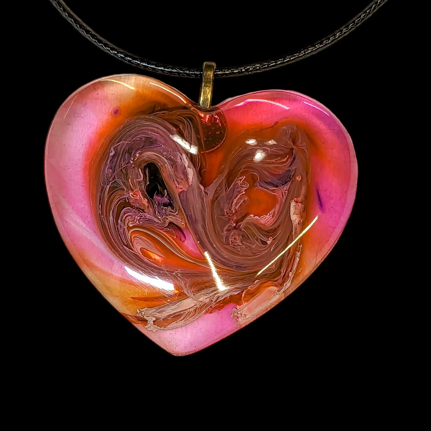 Unique Handmade Heart Necklace in Rich Red & Coffee