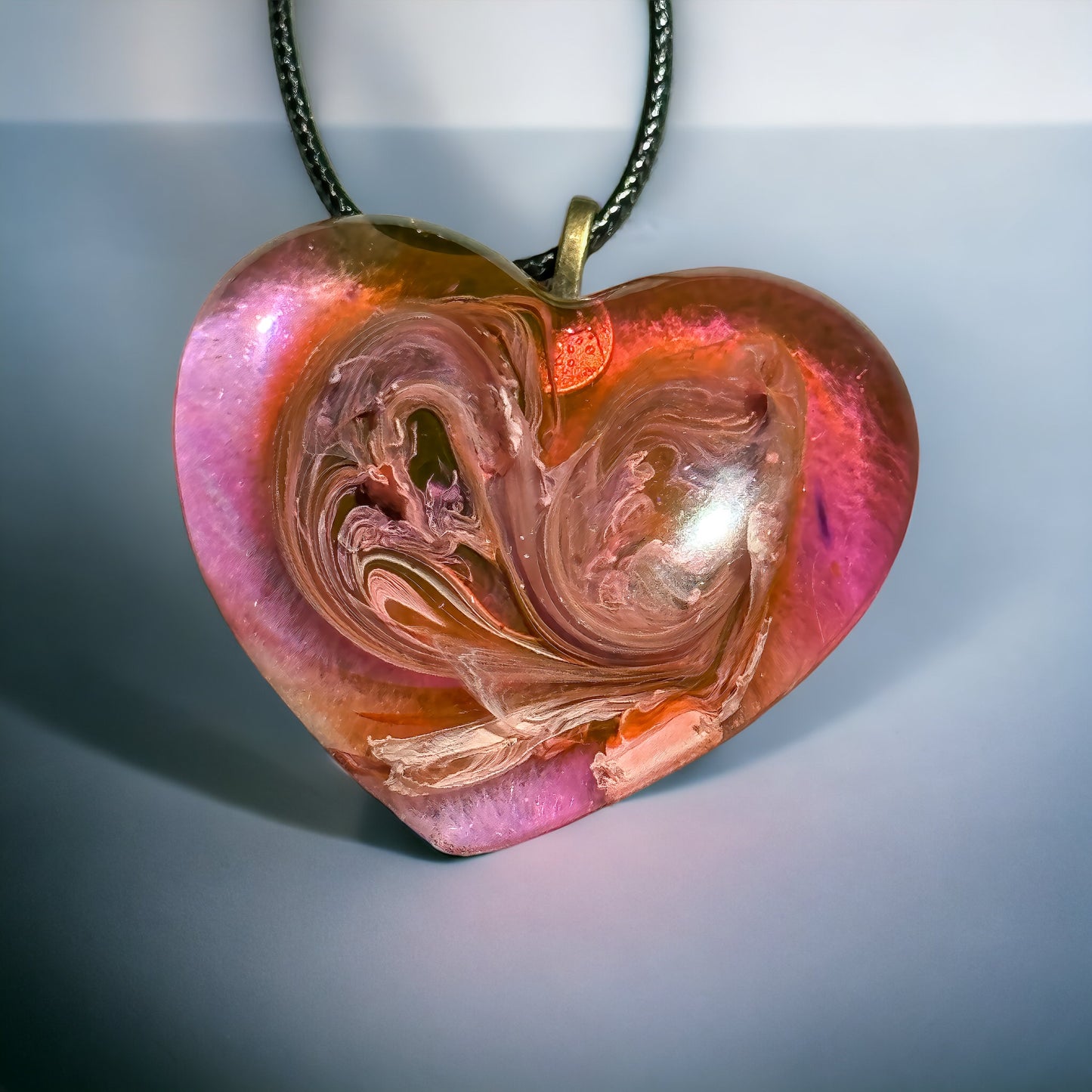 Unique Handmade Heart Necklace in Rich Red & Coffee