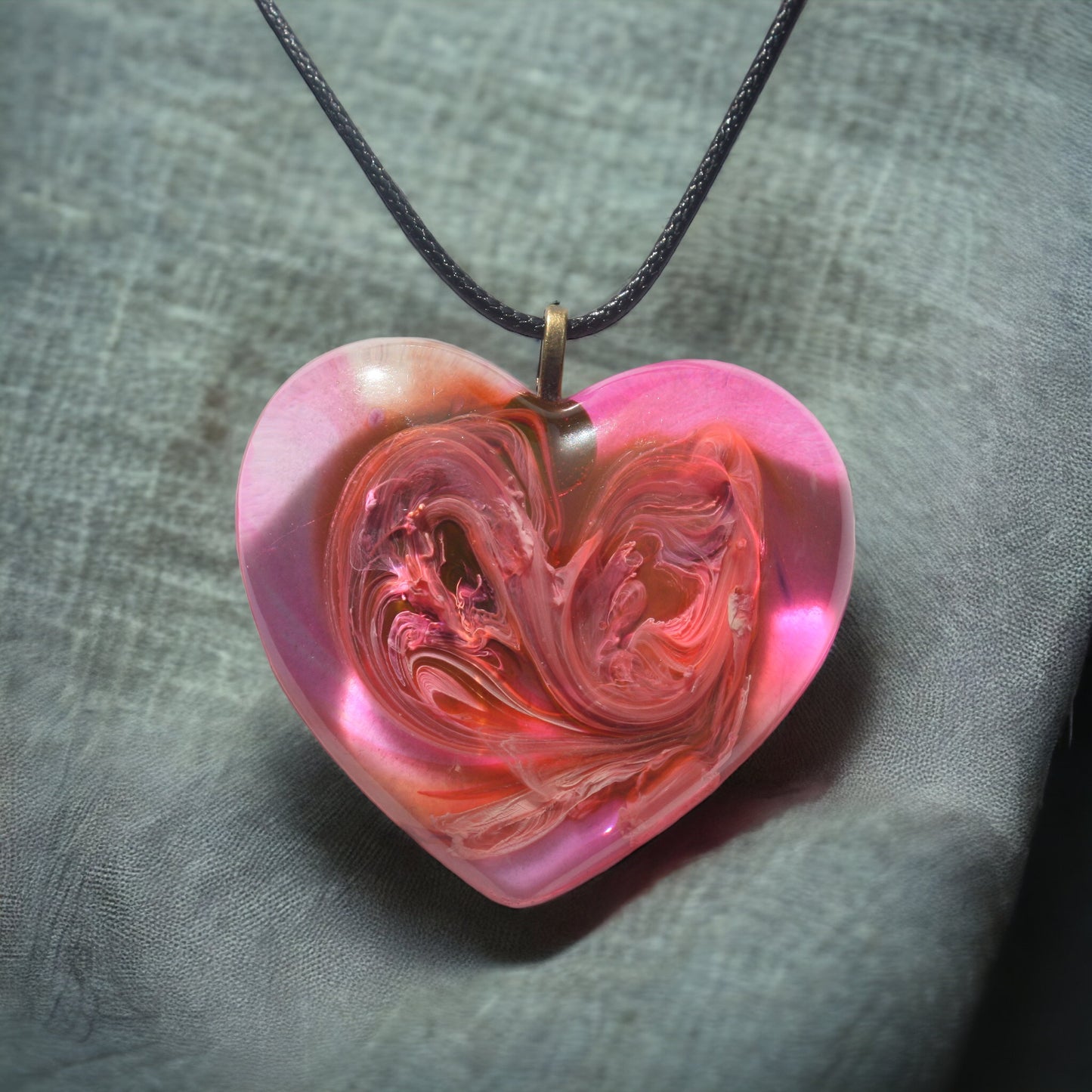 Unique Handmade Heart Necklace in Rich Red & Coffee