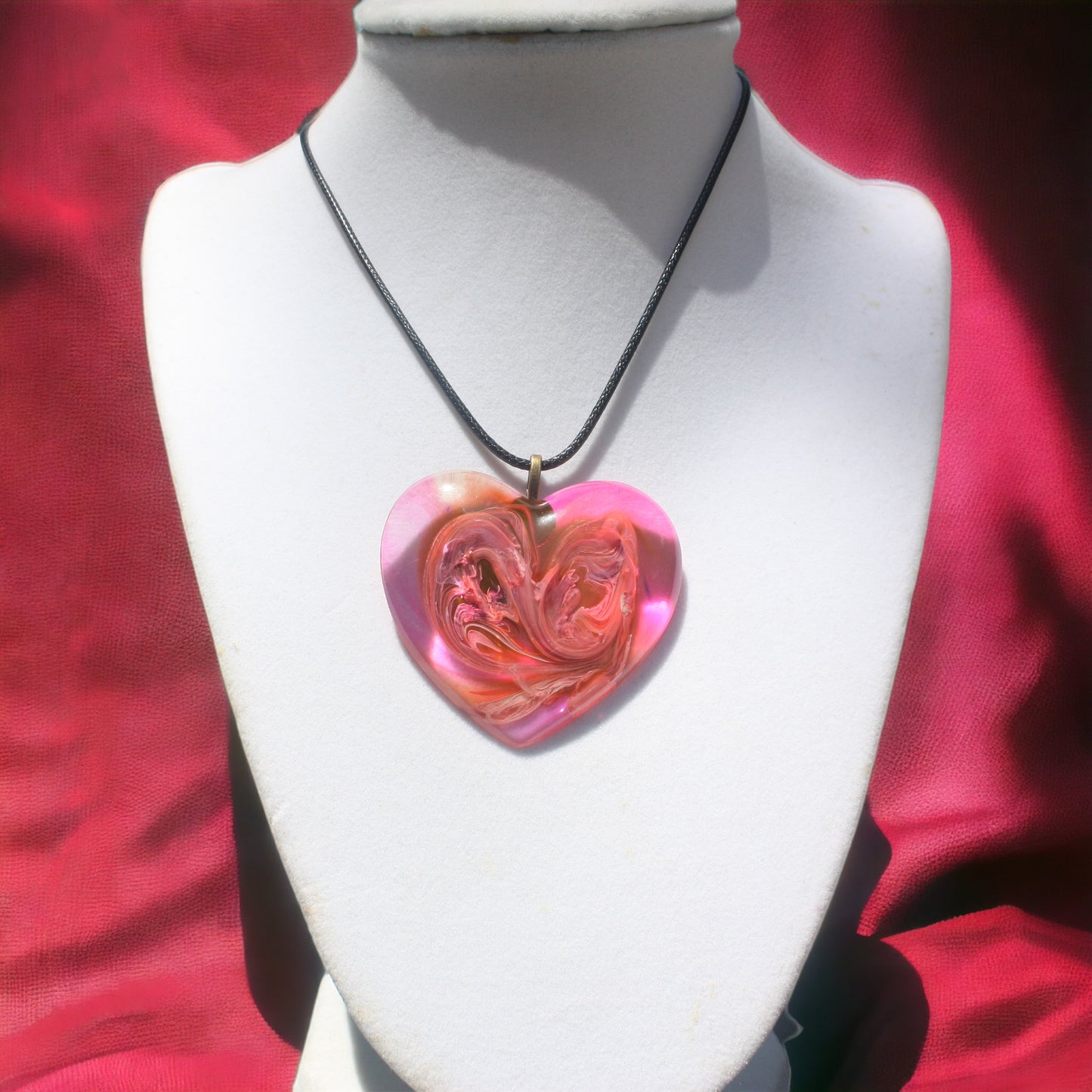 Unique Handmade Heart Necklace in Rich Red & Coffee