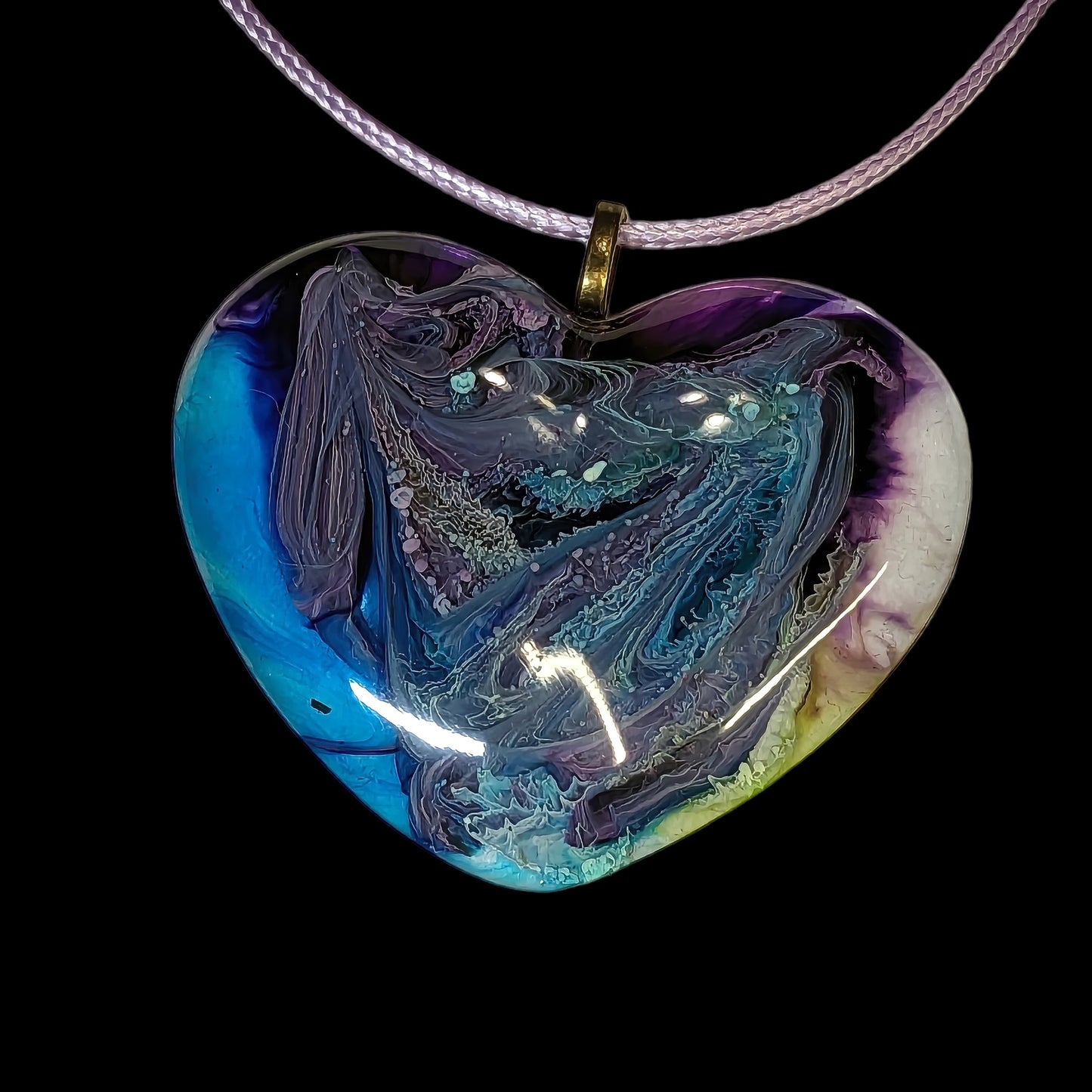 Unique Handmade Heart Necklace in Rich Lavender, Blue & Green