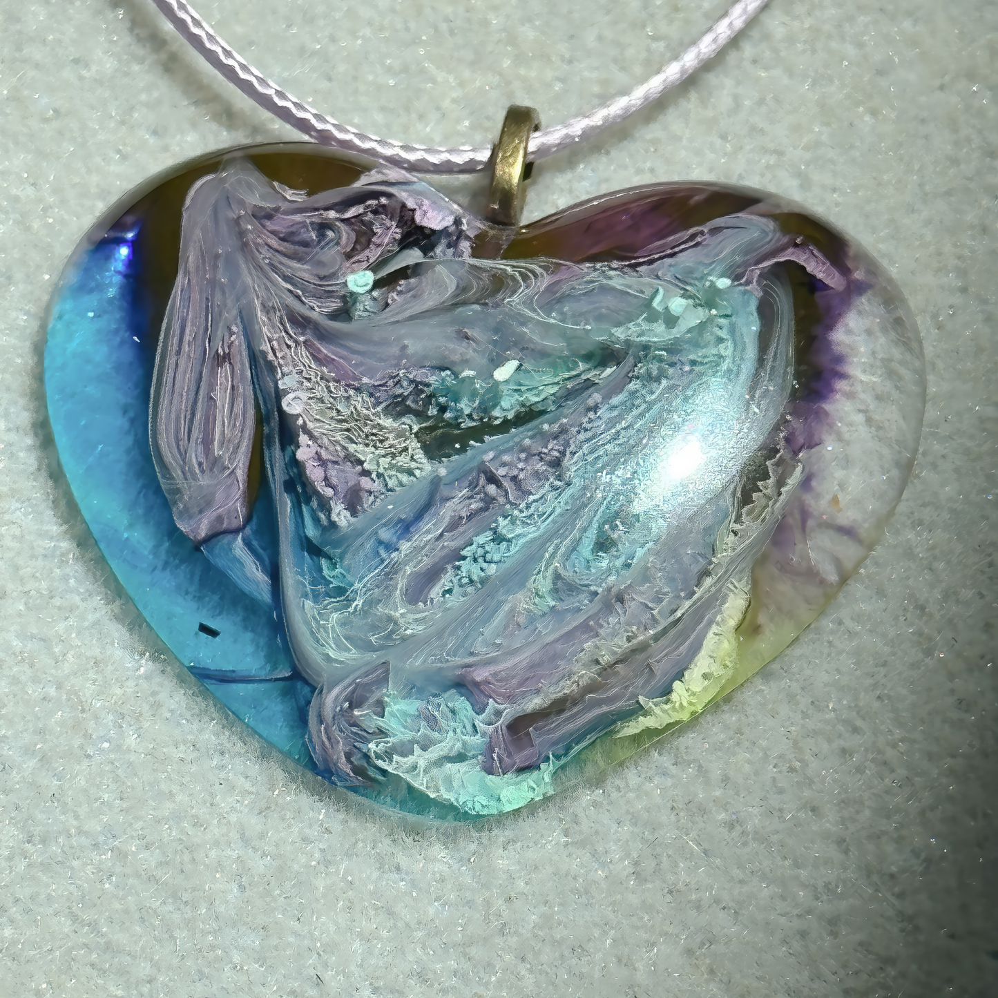 Unique Handmade Heart Necklace in Rich Lavender, Blue & Green