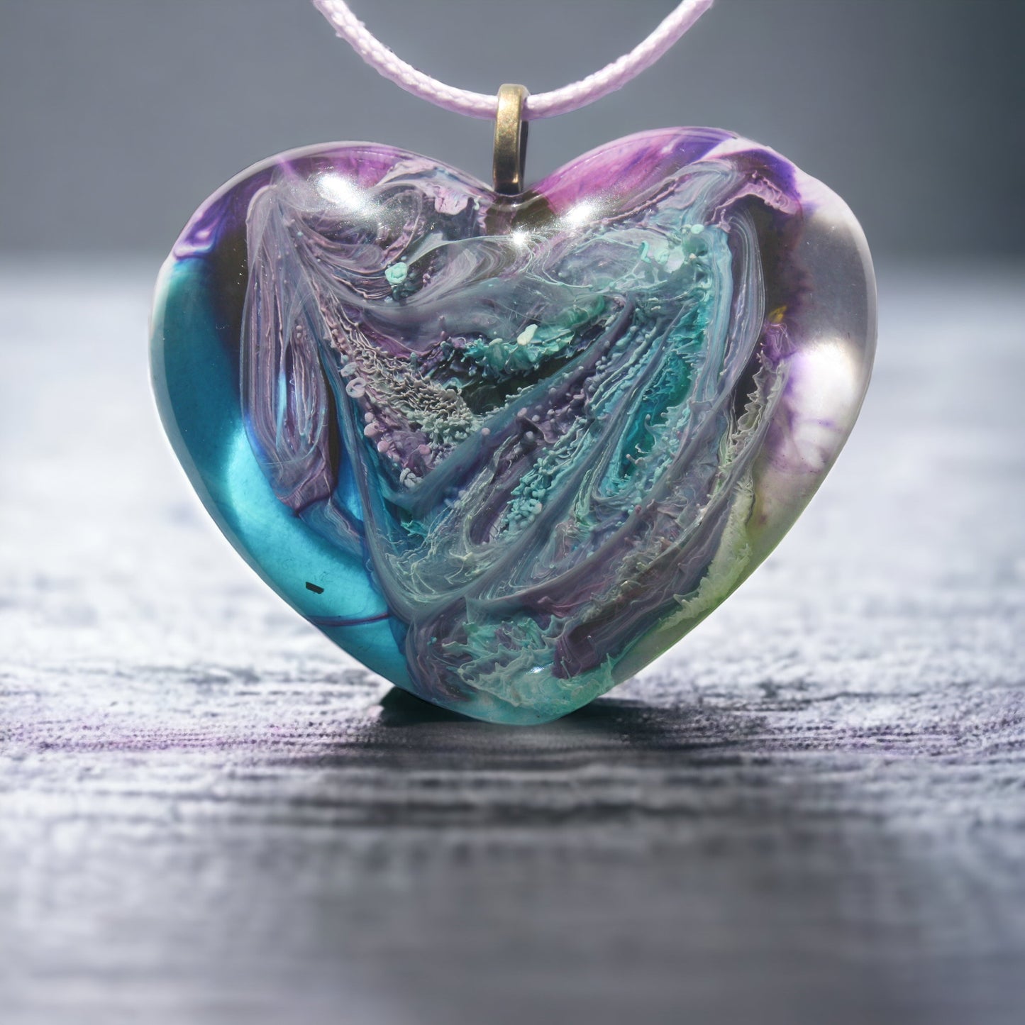 Unique Handmade Heart Necklace in Rich Lavender, Blue & Green