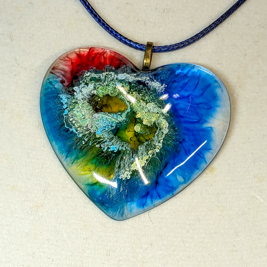 Unique Handmade Heart Necklace in Rich Red, Blue & Green