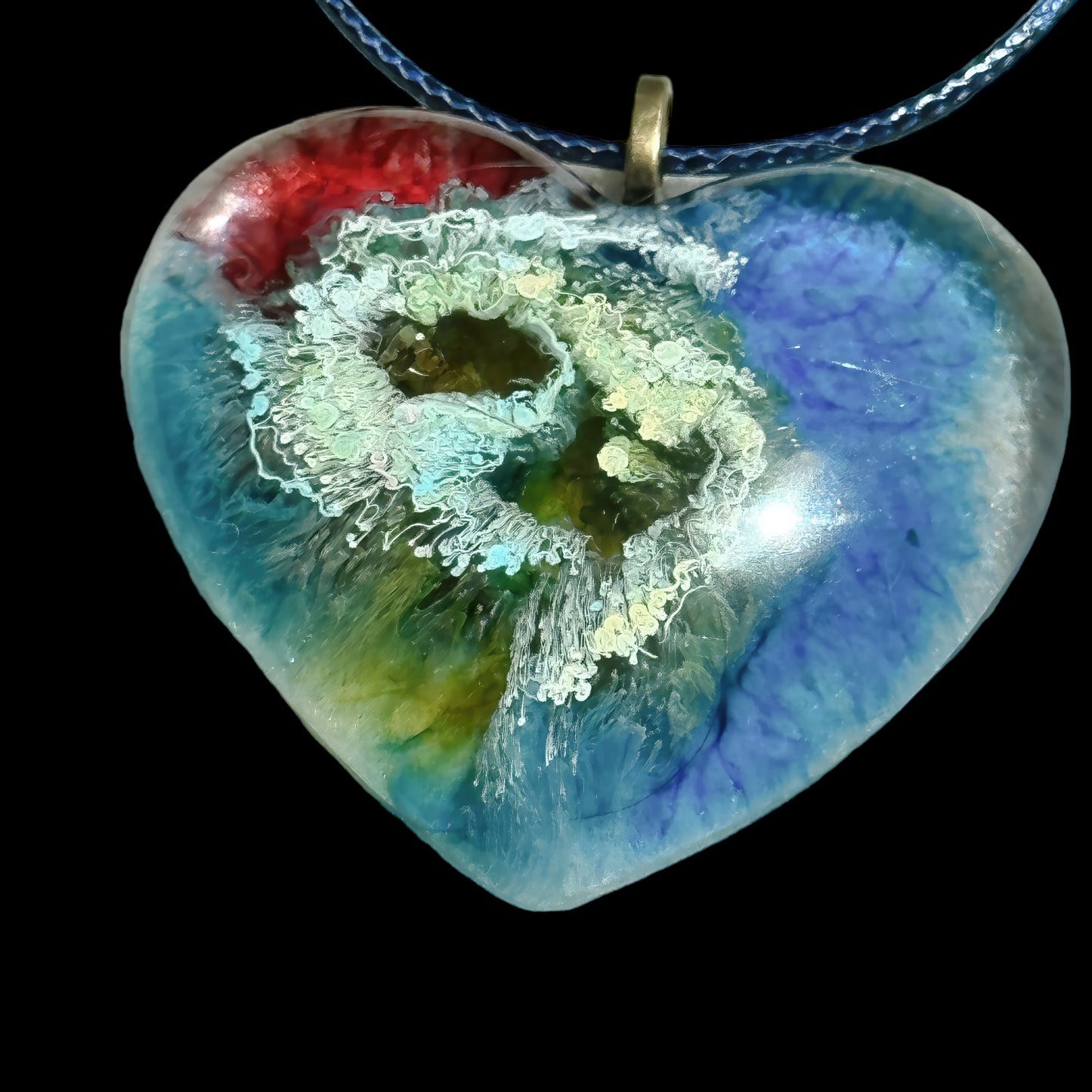 Unique Handmade Heart Necklace in Rich Red, Blue & Green