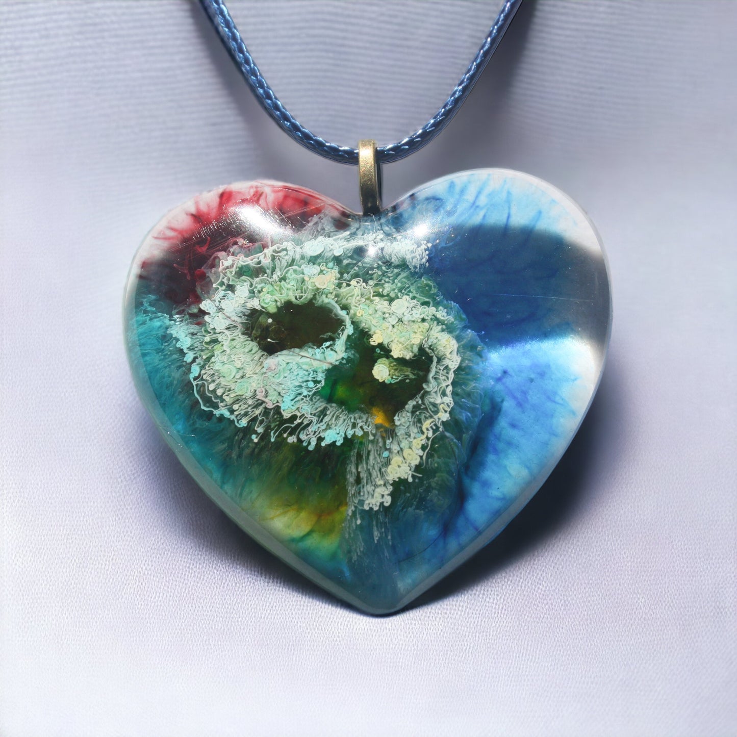 Unique Handmade Heart Necklace in Rich Red, Blue & Green