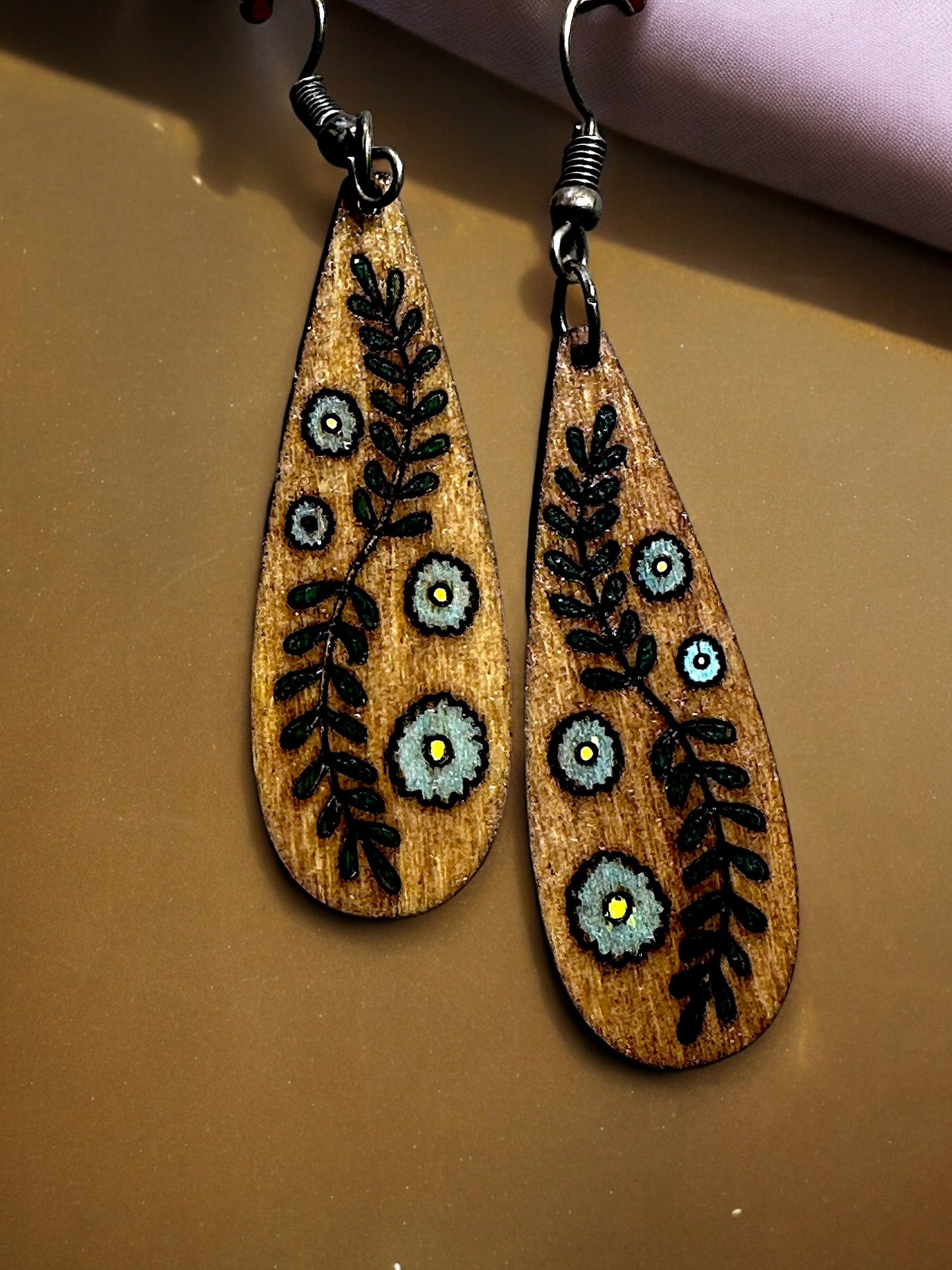 Dangle Earrings - Engraved and Hand Painted Wood Earrings, Makes a great gift!