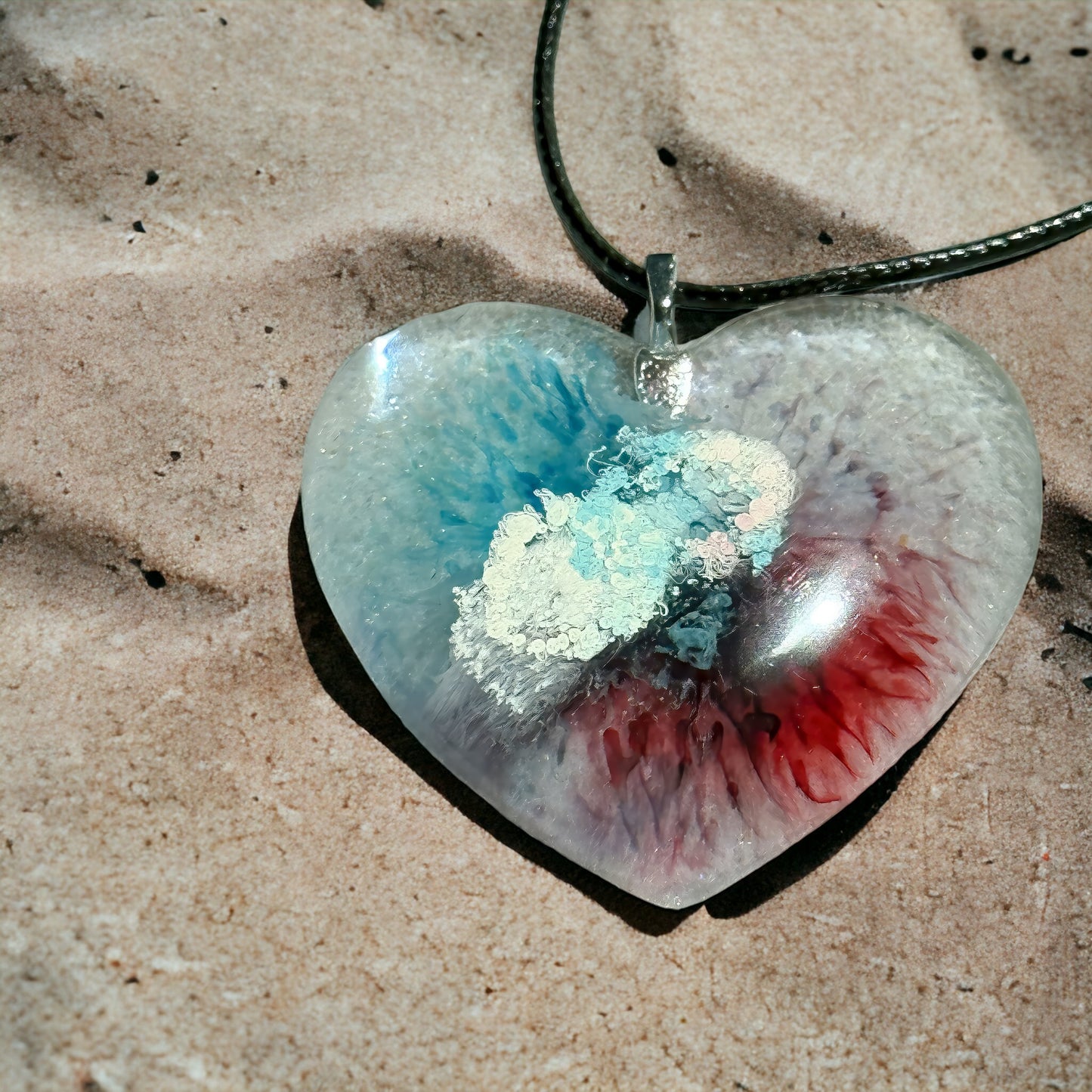 Unique Handmade Heart Necklace Red & Blue