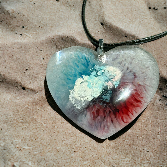 Unique Handmade Heart Necklace Red & Blue