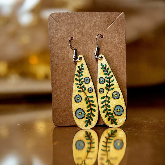 Dangle Earrings - Handmade Engraved and Painted Wooden Earrings, Makes a Great Gift